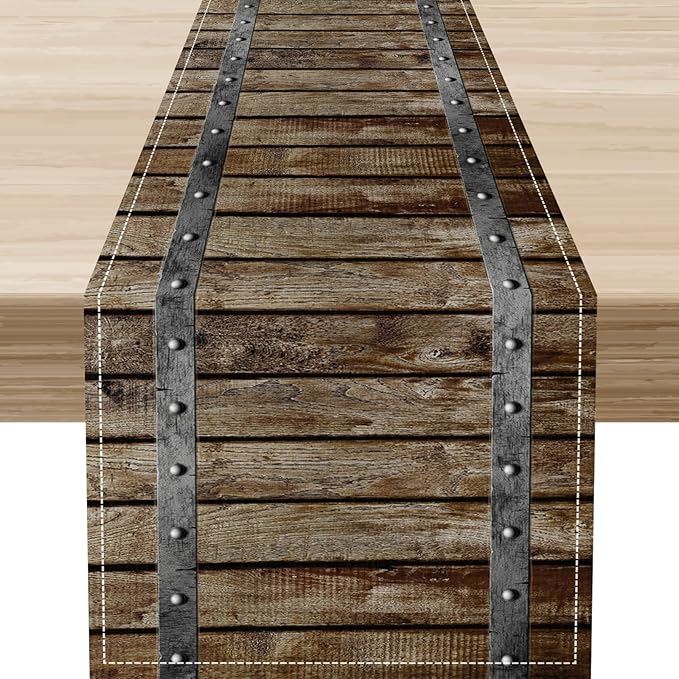 Farmhouse Wood Bar Table Runner, Rustic Country Retro Brown Village Plank by Unknown