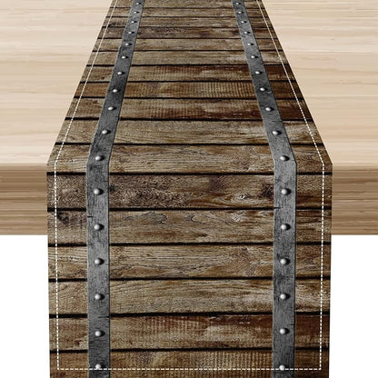 Farmhouse Wood Bar Table Runner, Rustic Country Retro Brown Village Plank by Unknown