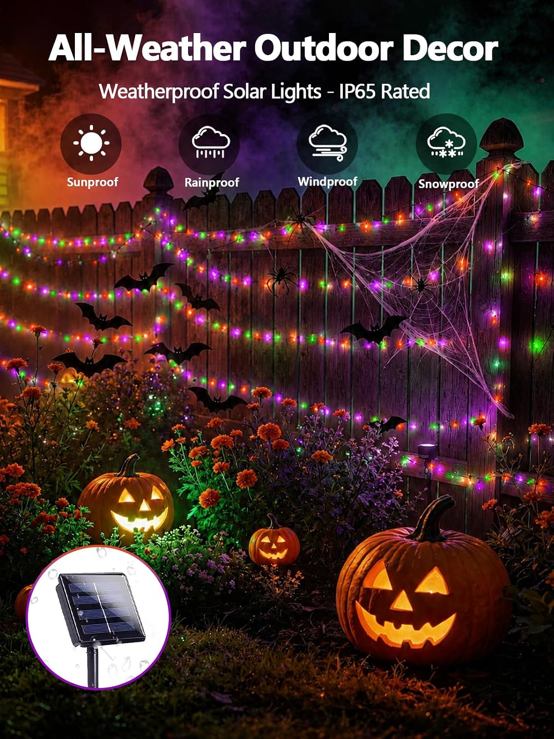 Solar Halloween Lights String 6 Pack 234 FT 600 LED Orange Purple and Green