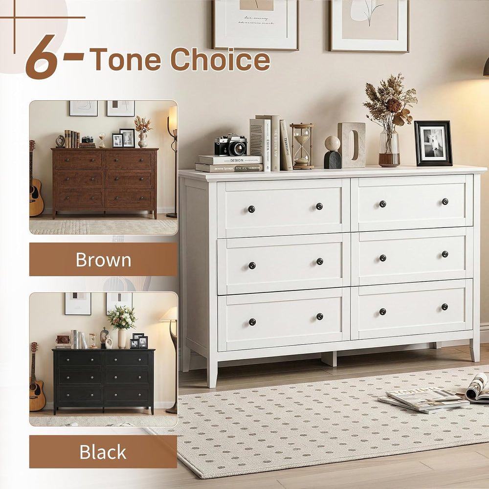 Karl home White Farmhouse 6 Drawers Tall Dresser, Bedroom Storage Chest