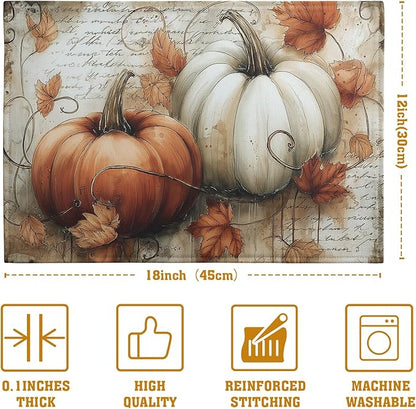 Fall Vintage Pumpkin Leaves Placemats Set of 4 Autumn Thanksgiving Harvest - Image 4