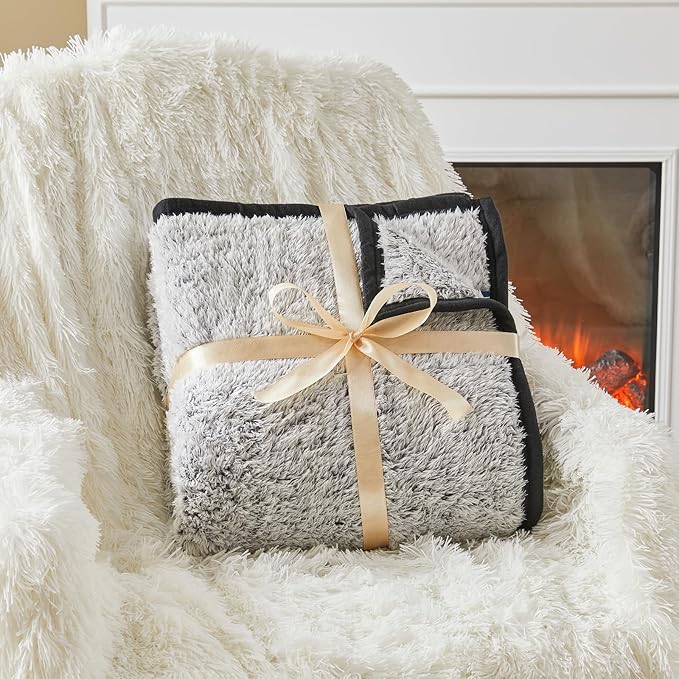 EMME Soft Sherpa Fleece Blanket Reversible Plush Fluffy Large Blanket, Light - Image 4