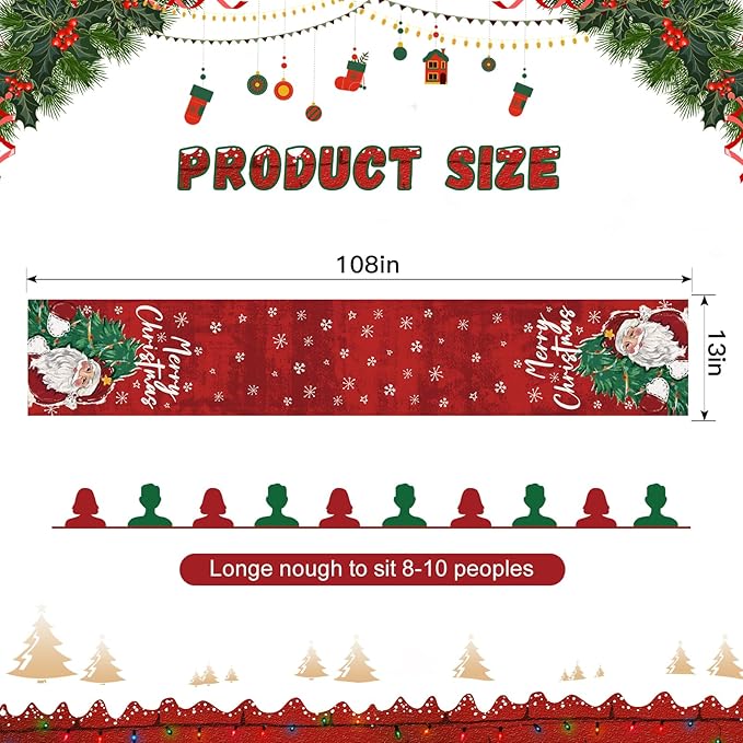 OTOSTAR Christmas Tree and Santa Claus Merry Christmas Table Runner, Xmas - Image 5