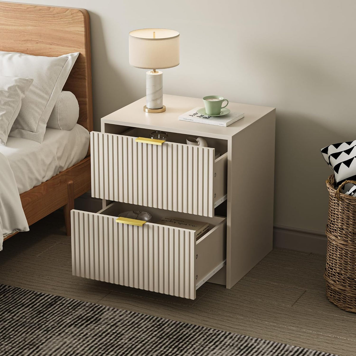 maisonaria fluted nightstands set of 2 with 2 showing dimensions