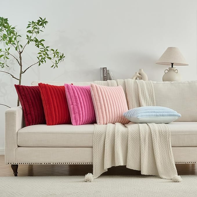 FUTEI Christmas Burgundy Throw Pillow Covers Set of 2, 16x16 Inch Striped - Image 6