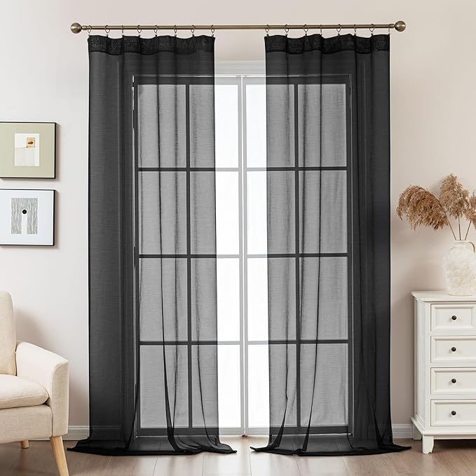 Black Sheer Curtains 108 Inches Extra Long, Privacy Semi Sheer Curtains - Image 2