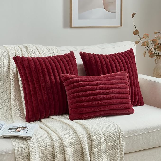 FUTEI Christmas Burgundy Throw Pillow Covers Set of 2, 12x20 Inch Striped - Image 4