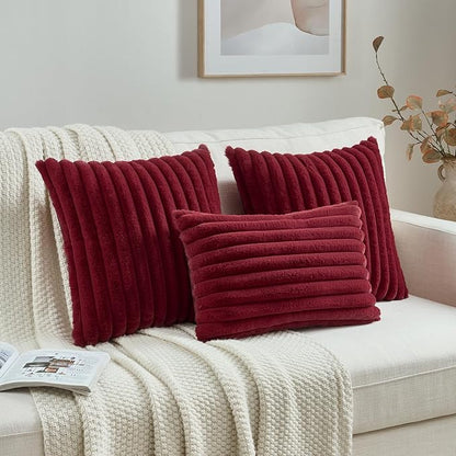 FUTEI Christmas Burgundy Throw Pillow Covers Set of 2, 12x20 Inch Striped - Image 4
