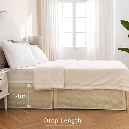 MIYE Pleated Waffle Weave Bed Skirt, Tailored Dust Ruffle 14 Inch Drop Easy Fit - Image 5