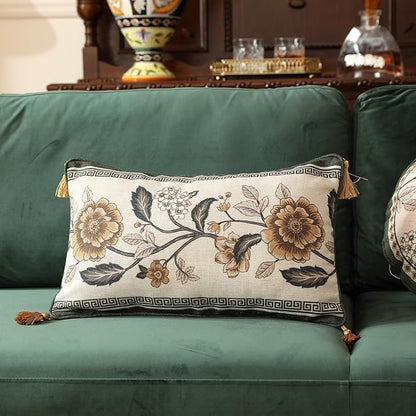 ISAENNE Design Linen Chinoiserie Rectangle Throw Pillow Covers 12"x20" - Image 2