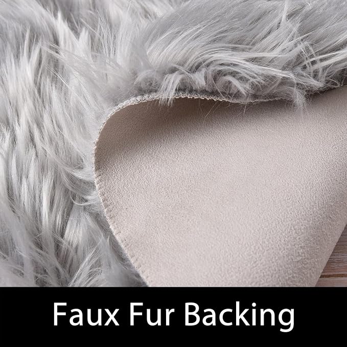 Latepis Grey Area Round Area 5ft Circle Fur Rug - Image 3