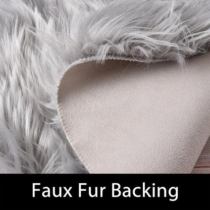 Latepis Grey Area Round Area 5ft Circle Fur Rug - Image 3