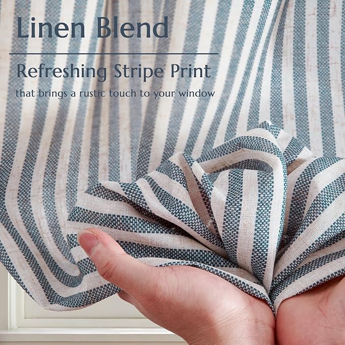 jinchan Striped Linen Kitchen Curtains 24 Inches Length Tier Curtains Farmhouse - Image 6