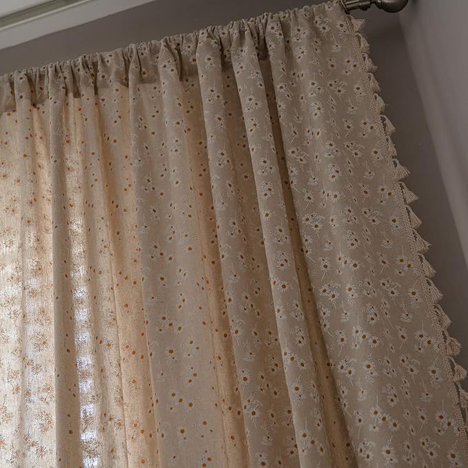 ENJOYBRIDAL Daisy Floral Curtains 96 Inch Length 4 Panels Tassel Long Drapes - Image 2