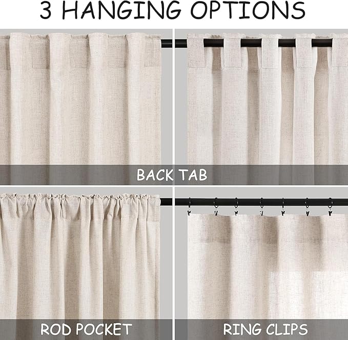 Nanspring Beige Curtains for Kitchen Windows Over Sink 36 inch Length Rustic - Image 2