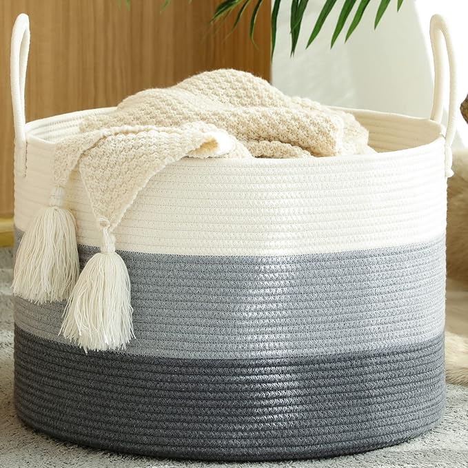 KAKAMAY Large Blanket Basket, Woven Baskets by KAKAMAY