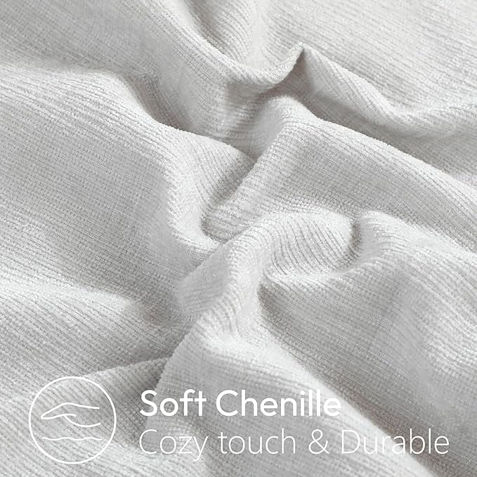 Stellhome Soft Chenille Decorative Pillow Covers 20x20 Inch Natural Light Grey - Image 2