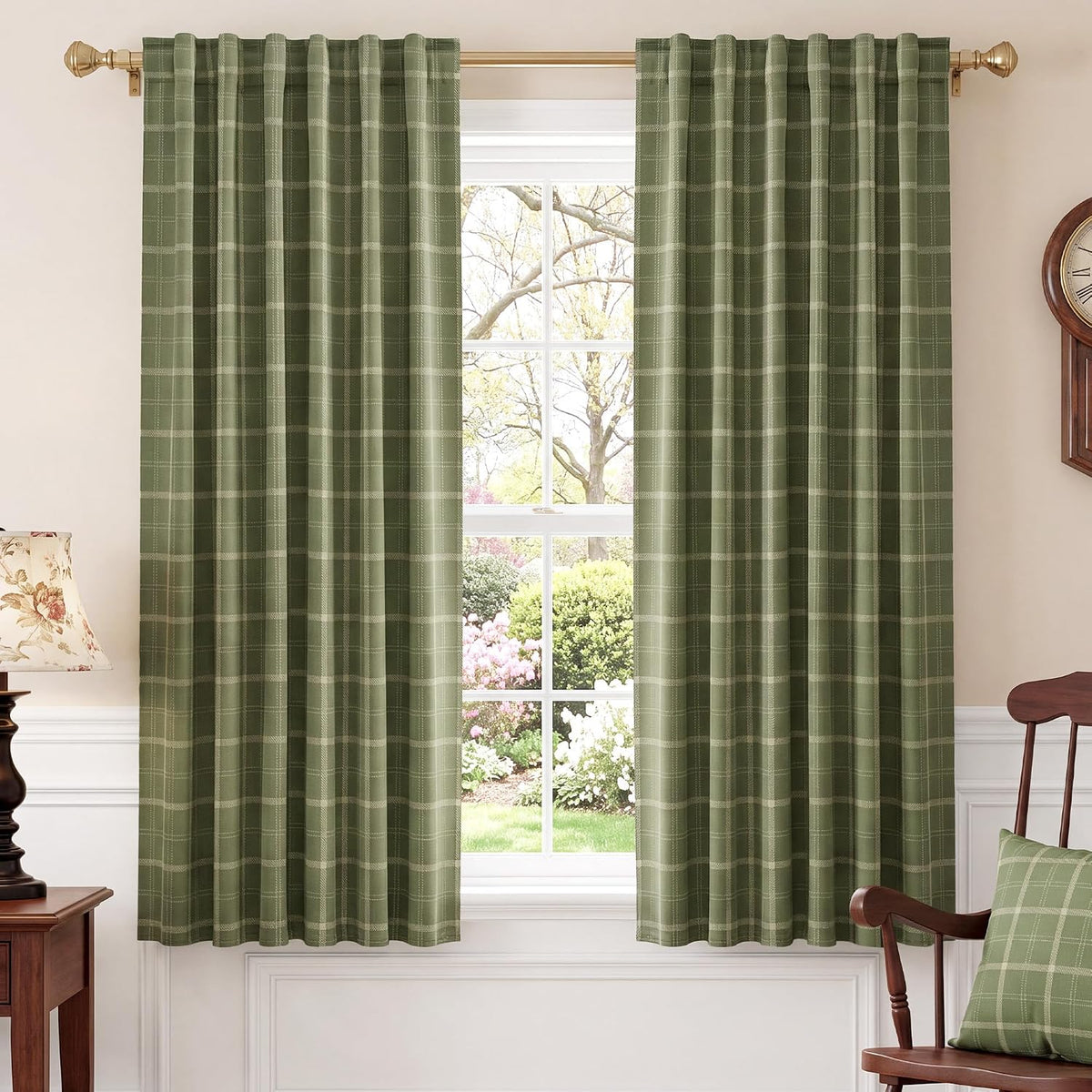 nicetown olive green 100% blackout buffalo check curtains shown in use
