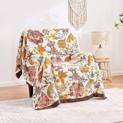 Boho Throw Blanket, 100% Cotton Ultra Soft Luxury Throw Rustic Quilt, All - Image 2
