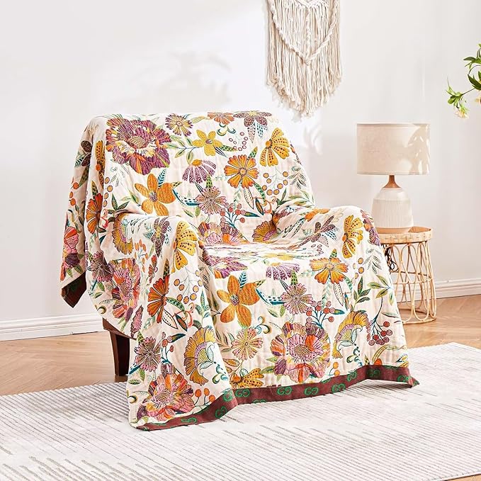 Boho Throw Blanket, 100% Cotton Ultra Soft Luxury Throw Rustic Quilt, All - Image 2