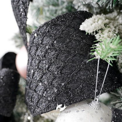 HUIHUANG Black Glitter Wired Ribbon 4 inch Black Christmas Tree Ribbon Diamond - Image 4