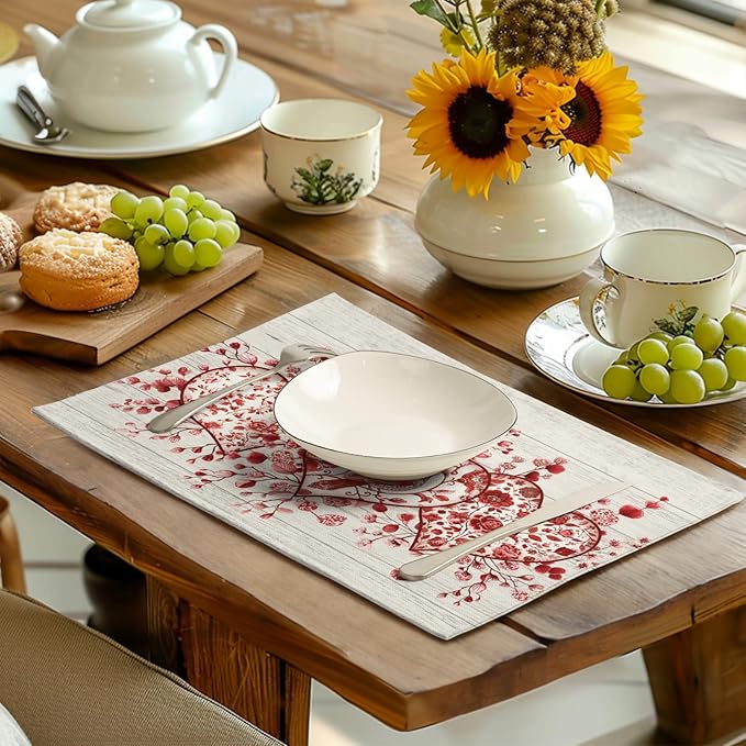 Valentine Wooden Heart Placemats Set of 4, 12x18 Inch Valentines Chinoiserie - Image 6