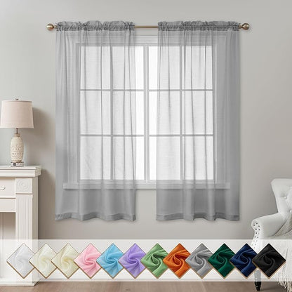 Grey Sheer Curtains 63 Inch Length, Privacy Semi Sheer Curtains by ABLUEN