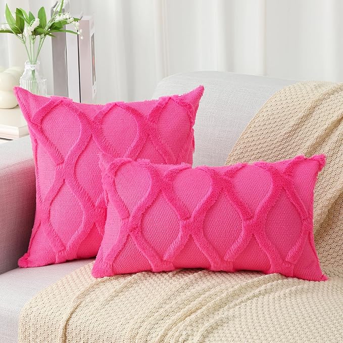 decorUhome Throw Pillow Covers 26x26 Inch Set of 2, Soft Plush Faux Fur Wool - Image 4