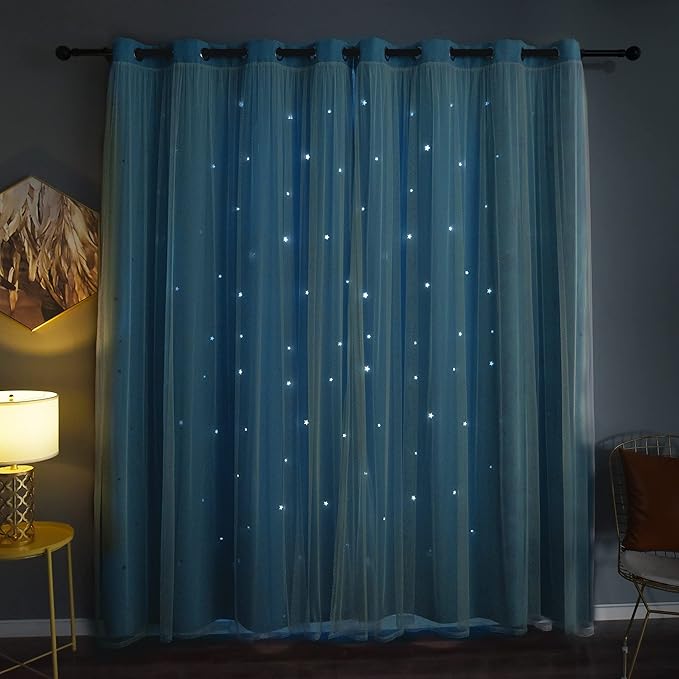 Kinryb Star Cutout Blackout 95 Inches Curtains Double Layer - Image 2