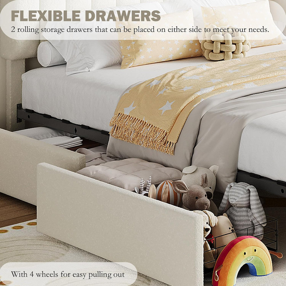 Garvee Full Size Bed Frame with Headboard & Drawers, Upholstered Bed Frame