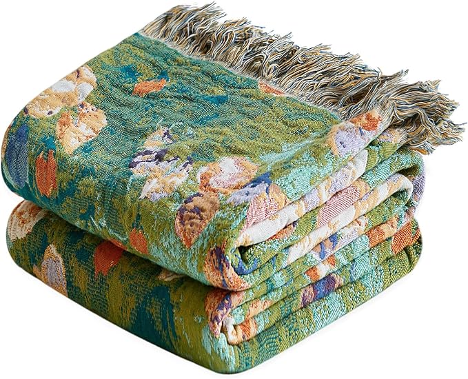 MSGKV Boho Throw Blanket for Bed Cotton Floral Twin Size Couch Blanket 60"x80" by MSGKVHomeTextiles