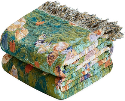 MSGKV Boho Throw Blanket for Bed Cotton Floral Twin Size Couch Blanket 60"x80" by MSGKVHomeTextiles