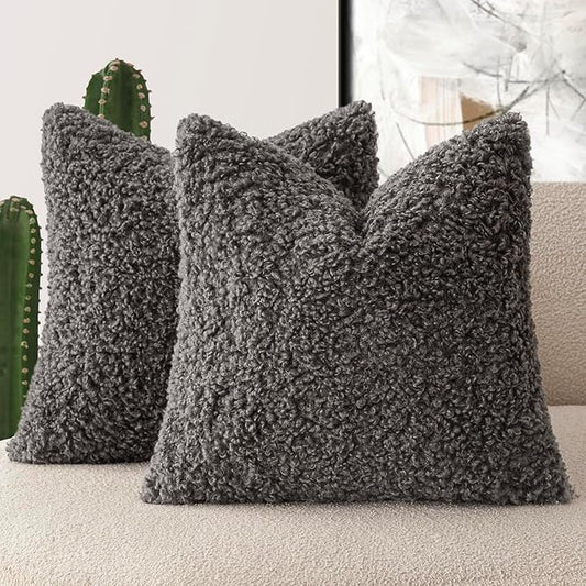 Foindtower 2 Pieces 18x18 Inch Dark Gray, Faux Fur Throw Pillow Cover Accent by Foindtower