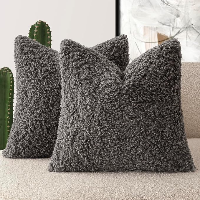 Foindtower 2 Pieces 16x16 Inch Dark Gray, Faux Fur Throw Pillow Cover Accent by Foindtower