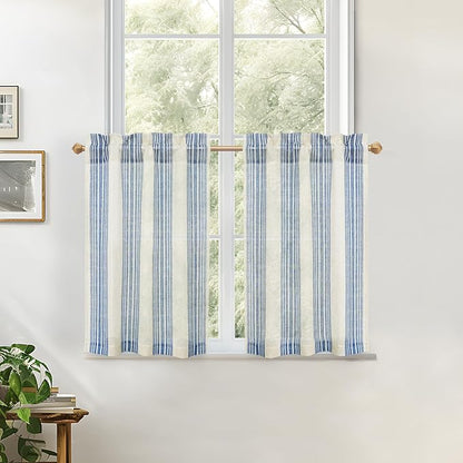 DriftAway Kitchen Curtains Striped Tier Linen Short Pinstripe Cafe Curtains 36 - Image 9