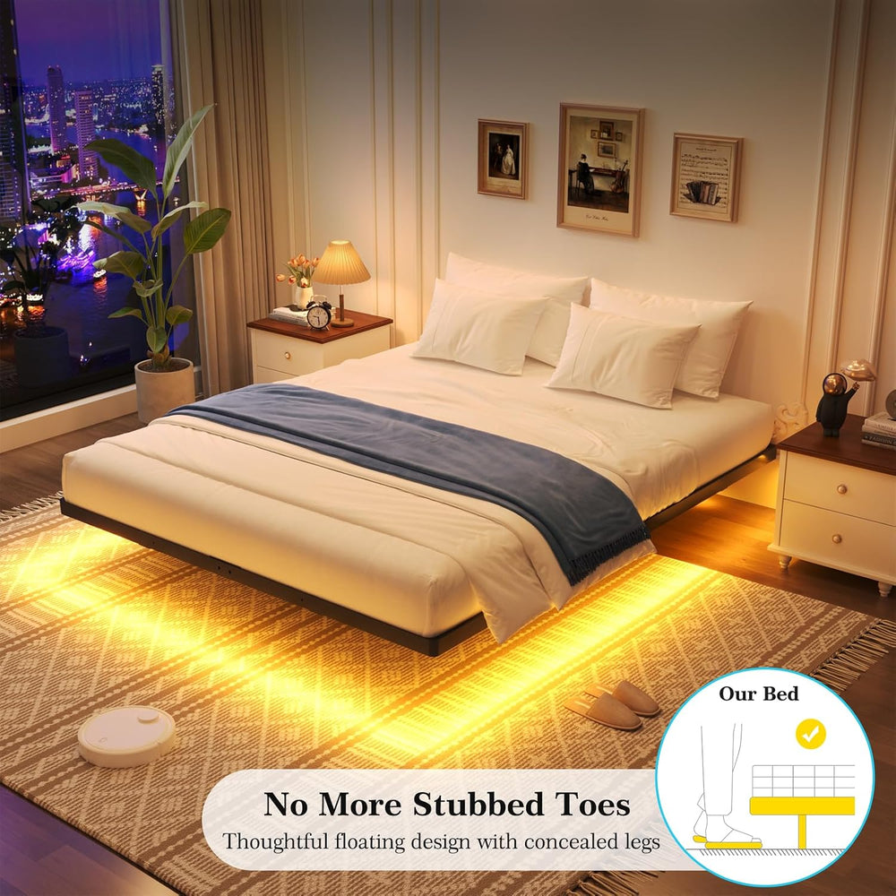 Floating Bed Frame King Size, King Bed Frame with Smart LED Lights