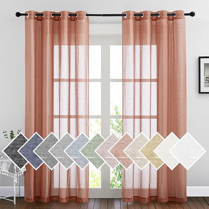 NICETOWN Semi Sheer Linen Curtains, Grommet Top Rustic Linen Burlap Curtains by NICETOWN
