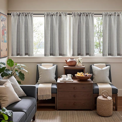 jinchan Striped Linen Kitchen Curtains 36 Inches Tier Curtains Farmhouse Modern - Image 3