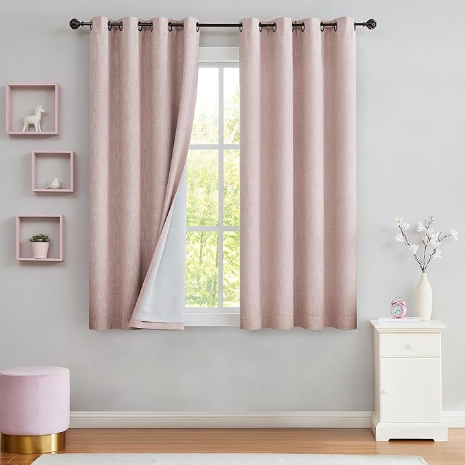 Central Park Pink Solid Blackout Curtain Heavy Linen Texture Window Treatment - Image 8