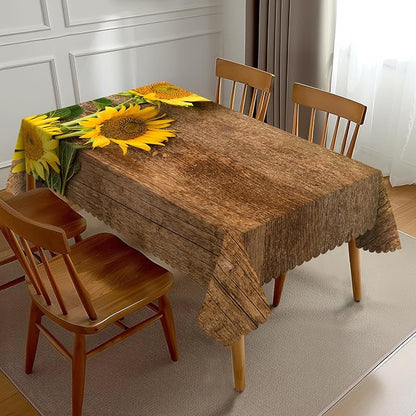 Yellow Sunflower Tablecloth Country Style Sunflowers on The Old Wooden Table by Unknown
