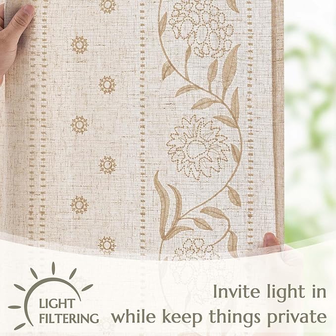 jinchan Winslow Linen Curtains for Bedroom 63 Inches Length Embroidered - Image 5