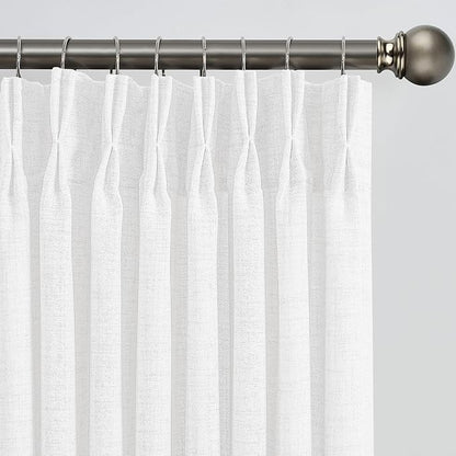 White Linen Pinch Pleated Semi Sheer Curtains 2 Panels 45 Inches Long, Back Tab by RAIN+CITY