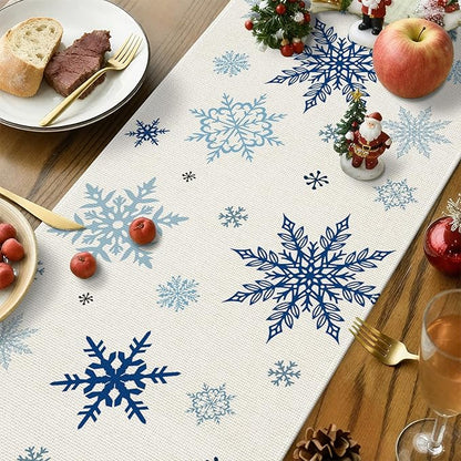OTOSTAR Snowflakes and Blue Snowman Christmas Table Runner, Xmas Seasonal - Image 3
