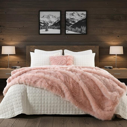 HORIMOTE HOME Pink Faux Fur Throw Blanket, Long Pile Light Pink Fur Blanket - Image 2