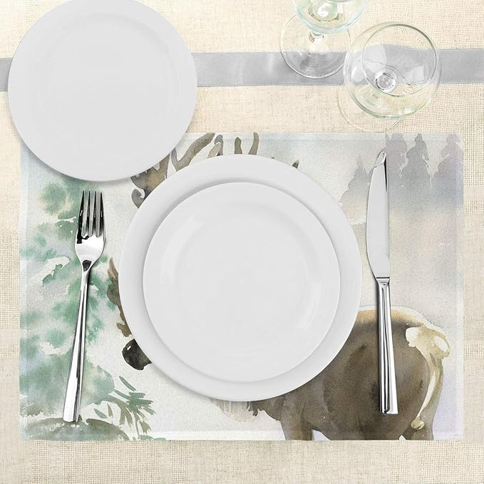 Ambesonne Antlers Place Mats Set of 4, Moose in Winter Forest Wildlife Reindeer - Image 3