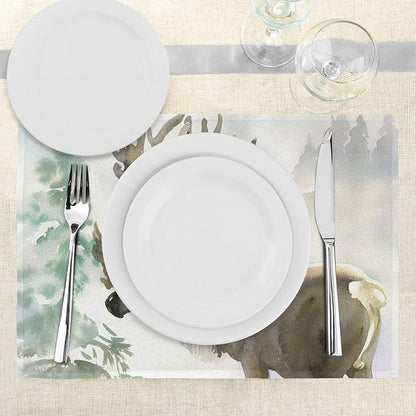 Ambesonne Antlers Place Mats Set of 4, Moose in Winter Forest Wildlife Reindeer - Image 3