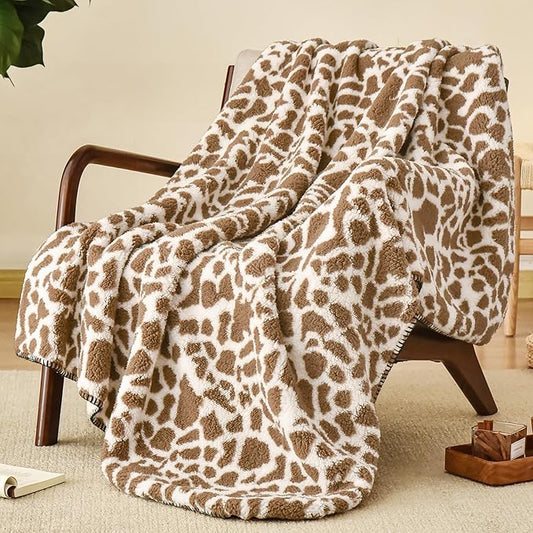 PHF Giraffe Print Sherpa Fleece Throw Blanket by PHF