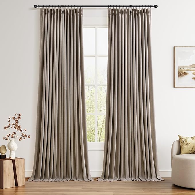 Pinch Pleated 100% Blackout Linen Curtains 120 Inch Long Insulated Thermal by Joywell