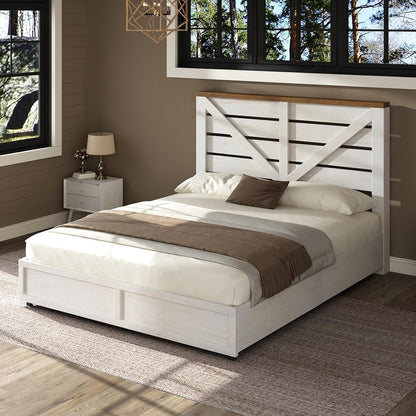 amerlife queen size farmhouse bed frame with 4, front angle view