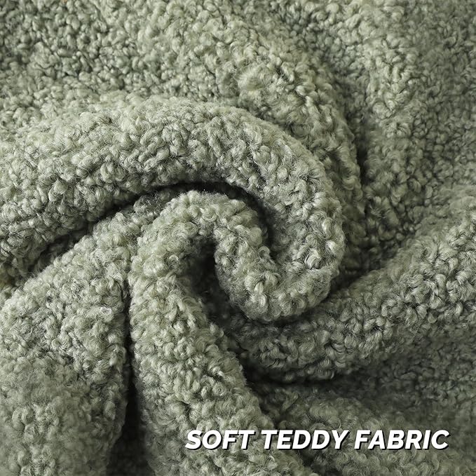 FUTEI Sage Green Throw Pillow Covers 24x24 Inch Set of 2, Furry Faux Fur Teddy - Image 2